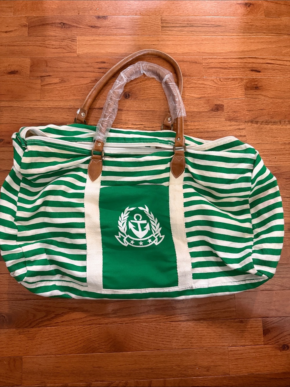 Gitano Green and White Striped Canvas Tote with Anchor Crest